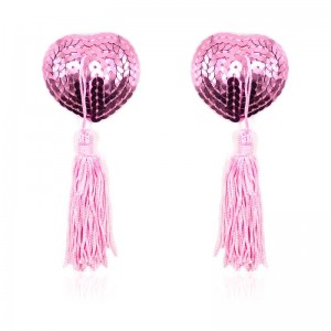 Pezoneras Autoadhesivas Forma de Corazón con Lentejuelas Rosa