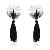 Pezoneras Autoadhesivas Forma de Corazón con Lentejuelas Negro/Plata