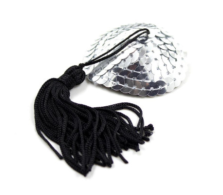 Pezoneras Autoadhesivas Forma de Corazón con Lentejuelas Negro/Plata