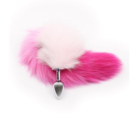 Plug Anal con Cola de Zorro Rosa y Blanca Talla S