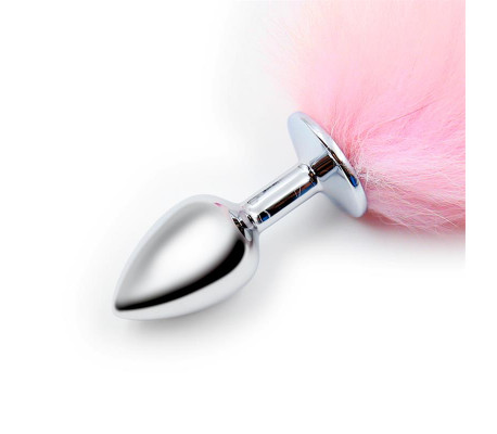 Plug Anal con Cola de Zorro Rosa y Blanca Talla S