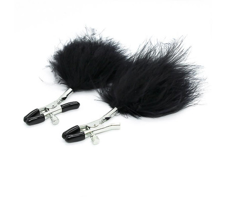 Pinzas para Pezones con Pompón de Pelo Largo Negro