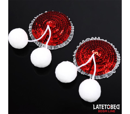 Pezoneras con Lentejuelas Rojas y Pompones Blancos