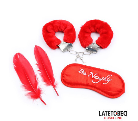 Set de 3 Piezas Antifaz, Plumas y Esposas