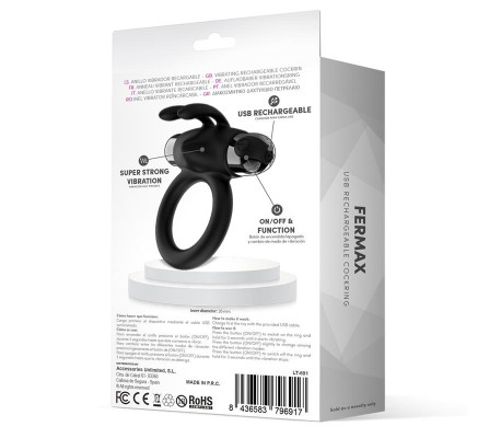 Fermax Anillo Vibrador con Conejito USB Silicona Negro