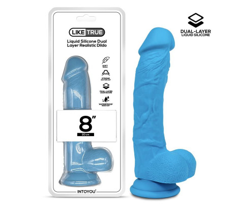 Dildo Realista Silicona Líquida Dual Layer 8 Azul