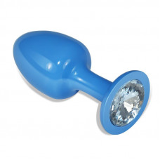 Plug Anal de Metal Azul Rosebud con Joya Transparente