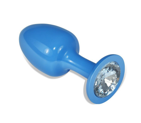Plug Anal de Metal Azul Rosebud con Joya Transparente