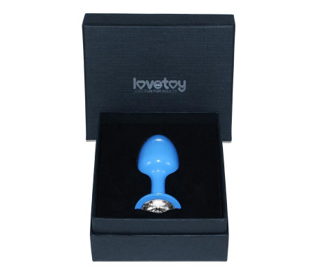 Plug Anal de Metal Azul Rosebud con Joya Transparente