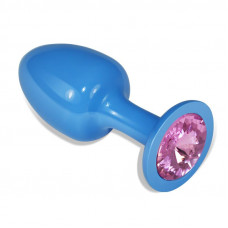 Plug Anal de Metal Azul Rosebud con Joya Rosa