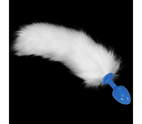 Plug Anal de Metal Azul con Cola Blanca