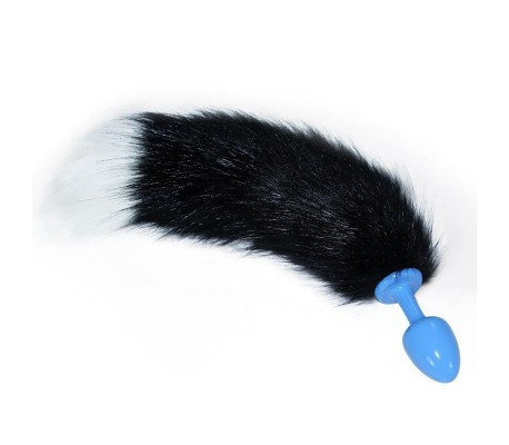 Plug Anal de Metal Púrpura con Cola Blanco y Negro