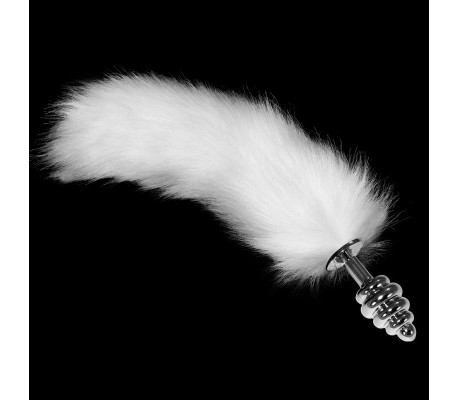 Plug Anal de Metal en Espiral con Cola Blanco