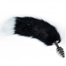 Plug Anal de Metal con Cola Blanco y Negro Talla L