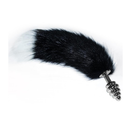 Plug Anal de Metal con Cola Blanco y Negro Talla L