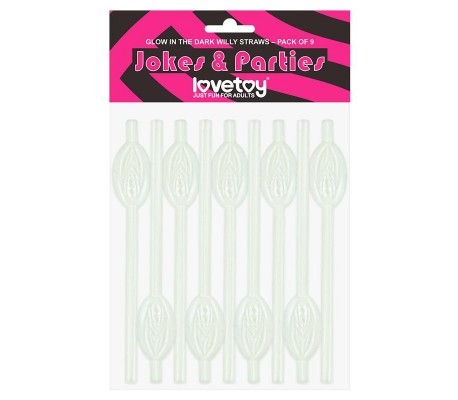 Pajita de Vagina Brilla en la Oscuridad Pack de 9