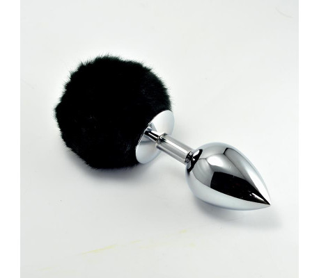 Plug Anal de Metal con Pompon Negro Talla L