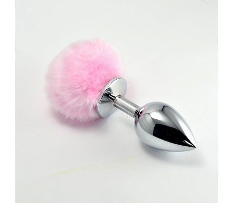 Plug Anal de Metal con Pompon Rosa Talla L