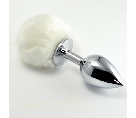 Plug Anal de Metal con Pompon Blanco Talla L