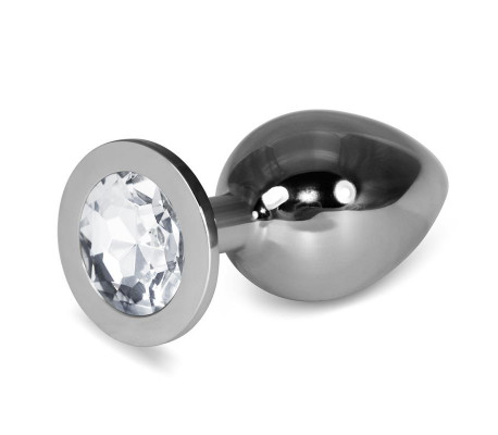 Plug Anal Metal RoseBud Classic con Joya Transparente Talla L