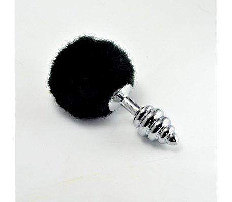 Plug Anal de Metal en Espiral con Pompon Negro