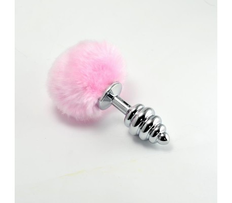 Plug Anal de Metal en Espiral con Pompon Rosa