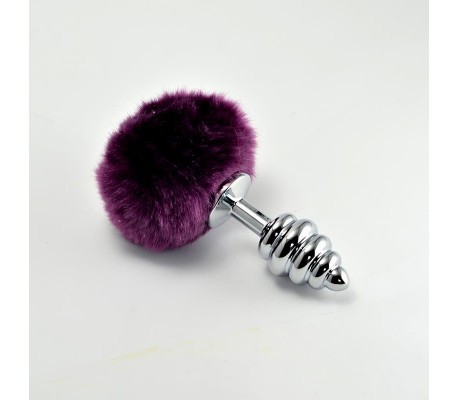 Plug Anal de Metal en Espiral con Pompon Púrpura
