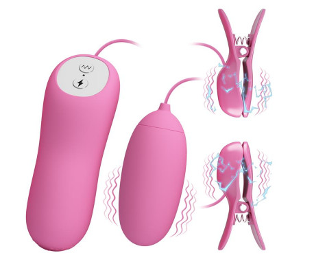Pinzas para Pezones y Huevo Vibrador con Electro shock