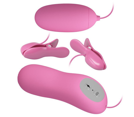 Pinzas para Pezones y Huevo Vibrador con Electro shock