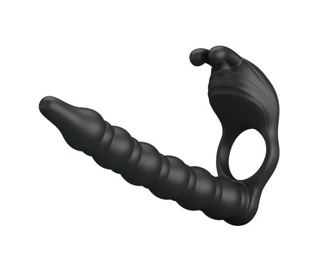 Blackney Anillo Vibrador con Plug Silicona Negro