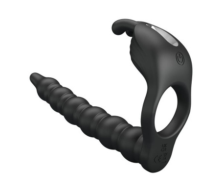 Blackney Anillo Vibrador con Plug Silicona Negro