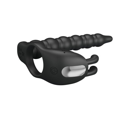 Blackney Anillo Vibrador con Plug Silicona Negro