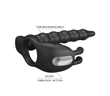 Blackney Anillo Vibrador con Plug Silicona Negro