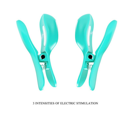Surprise Box Huevo Vibrador y Pinzas para Pezones con Electro Estimulación Azul