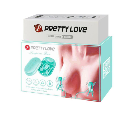 Surprise Box Huevo Vibrador y Pinzas para Pezones con Electro Estimulación Azul