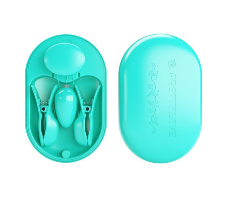Surprise Box Huevo Vibrador y Pinzas para Pezones con Electro Estimulación Azul