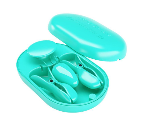 Surprise Box Huevo Vibrador y Pinzas para Pezones con Electro Estimulación Azul