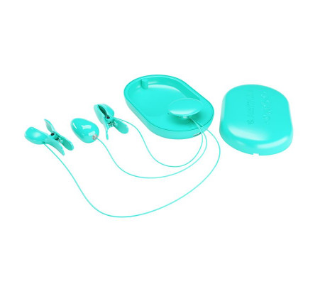 Surprise Box Huevo Vibrador y Pinzas para Pezones con Electro Estimulación Azul