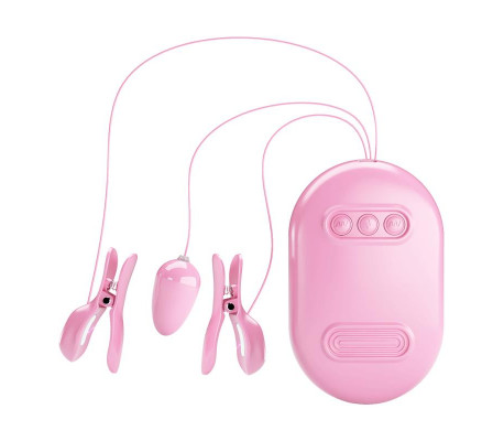 Surprise Box Huevo Vibrador y Pinzas para Pezones con Electro Estimulación Rosa