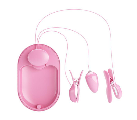 Surprise Box Huevo Vibrador y Pinzas para Pezones con Electro Estimulación Rosa