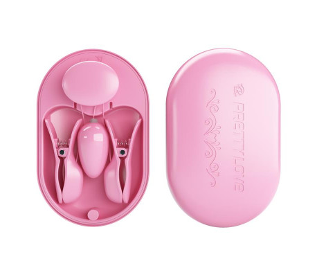 Surprise Box Huevo Vibrador y Pinzas para Pezones con Electro Estimulación Rosa