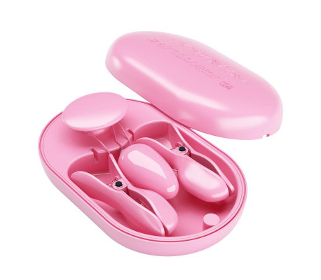 Surprise Box Huevo Vibrador y Pinzas para Pezones con Electro Estimulación Rosa