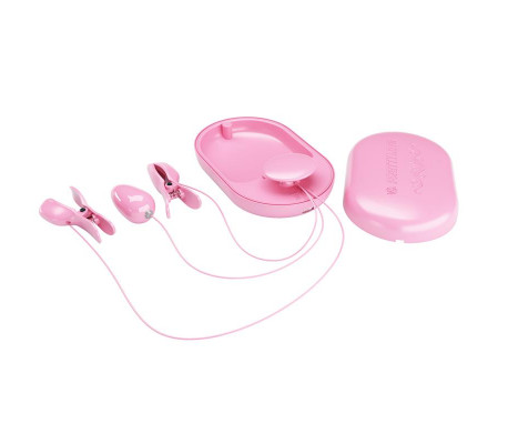 Surprise Box Huevo Vibrador y Pinzas para Pezones con Electro Estimulación Rosa