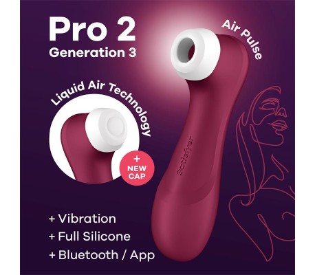 Pro 2 Gen 3 Liquid Air Technology Succión y Vibración App Connect Wine Red - Rojo Vino