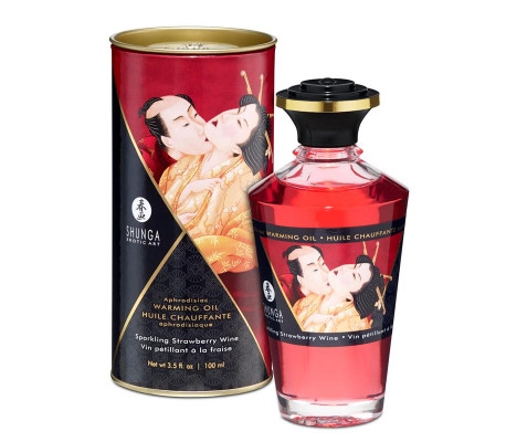 Shunga Aceite de Masaje Efecto Calor Aroma Vino Espumoso de Fresa