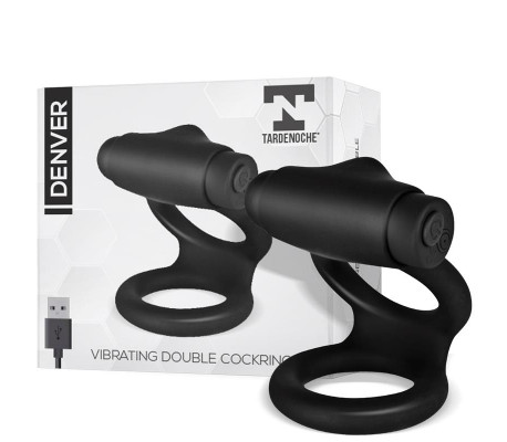 Denver Anillo Doble con Bala Vibradora USB Silicona Negro