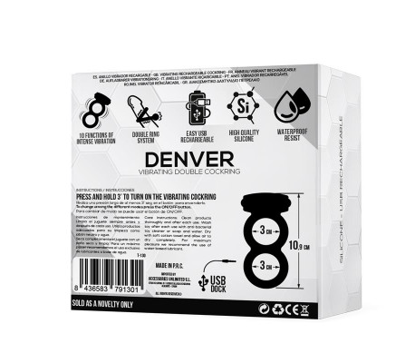 Denver Anillo Doble con Bala Vibradora USB Silicona Negro